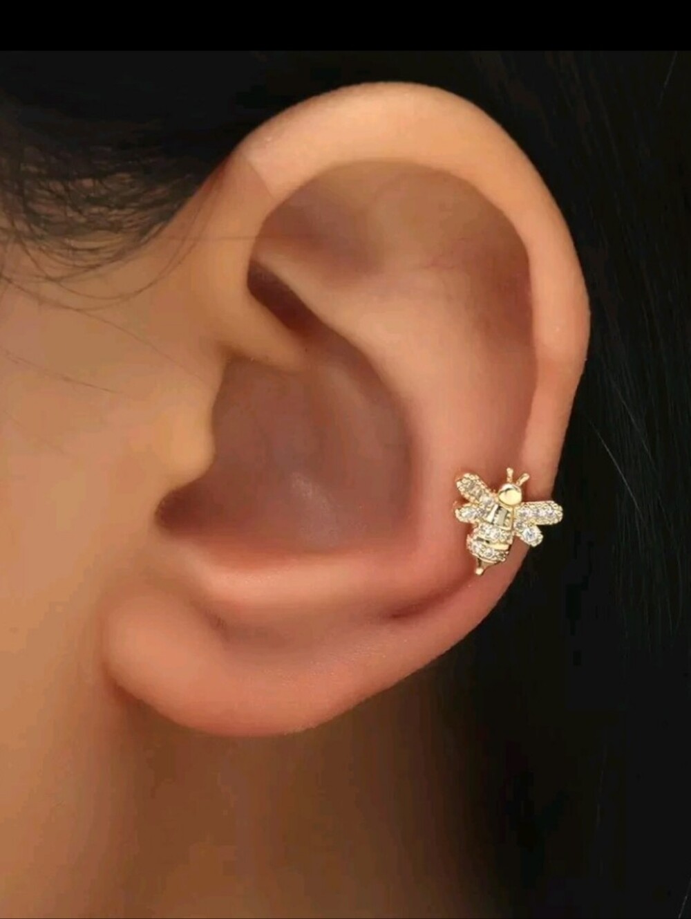 NEW! Gold Small Bee Cuff Earring with Sparkly CZ Stones- Women's Jewelry